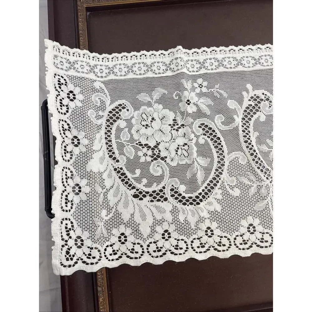 Vintage White Lace Window Valance Curtain Floral Rod Pocket Made in UK 53” x 19”
